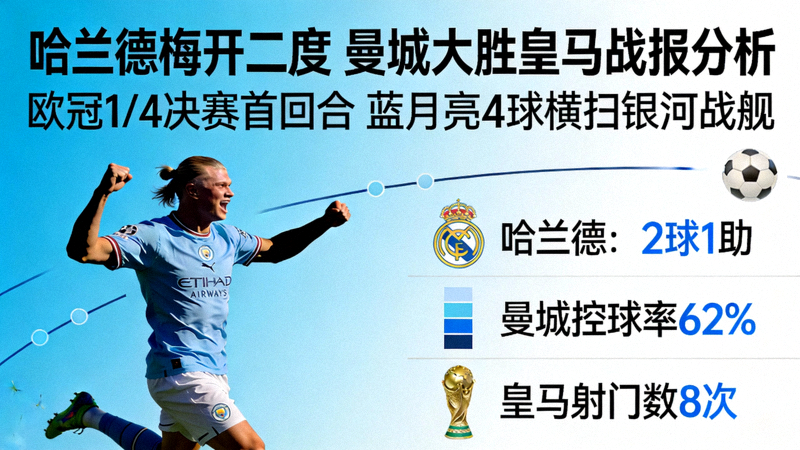 哈兰德梅开二度曼城大胜皇马战报分析