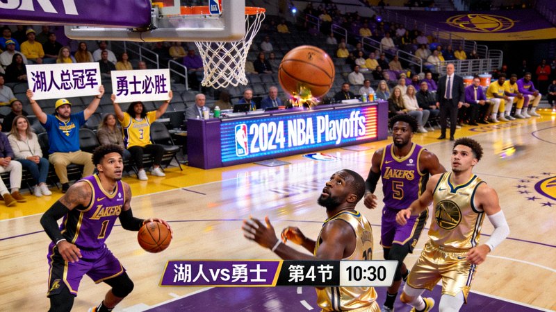 NBA季后赛湖人队与勇士队激烈比赛高清直播画面